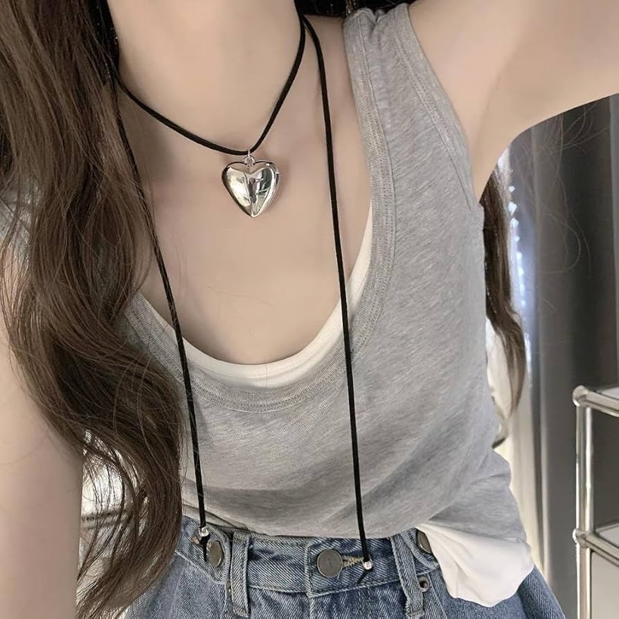 Amazon.co.jp: レディース ネックレス チョーカー 黒紐 ハート